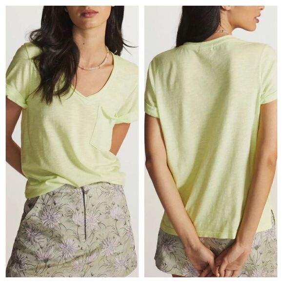 Anthropologie t.la Canary Yellow Classic V-Neck T-Shirt NWT Sz XS NWT - Picture 1 of 8